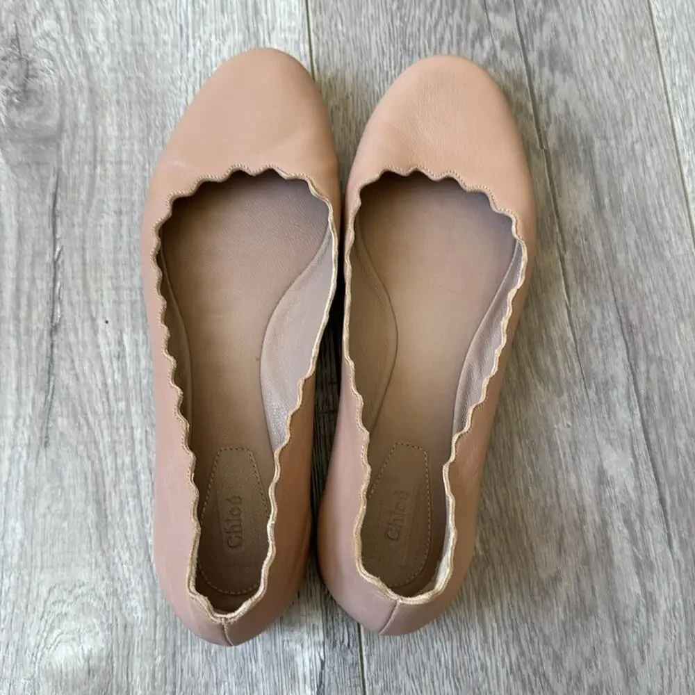 Chloé Lauren Scalloped Ballet Flats Nude Leather EU 36 Dust Bag - Picture 6 of 10